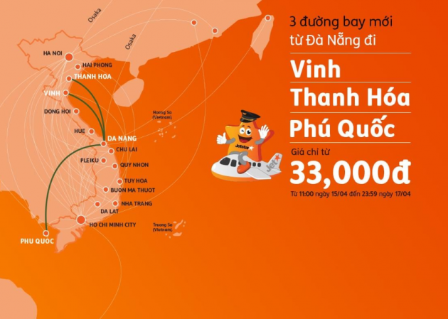 JETSTAR - Khuyến mại mừng 3 đường bay mới  Vé máy bay giá chỉ từ 33.000 đồng