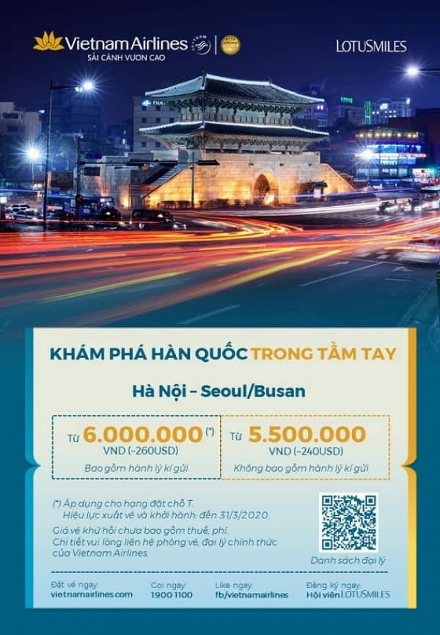 Du lịch Hàn Quốc trong tầm tay với ưu đãi của Vietnam Airlines chỉ từ 240 USD/ vé khứ hồi